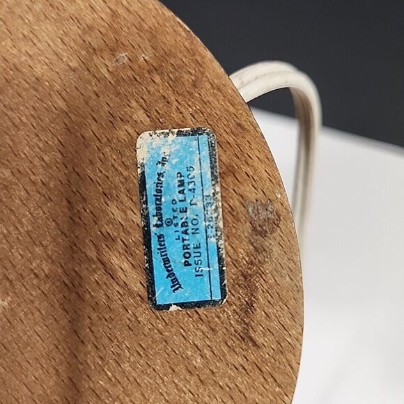 VTG Accent Table Lamp Amber Convex Bubble Glass, Wooden Base, Wood & Brass 12.5" - Picture 4 of 14